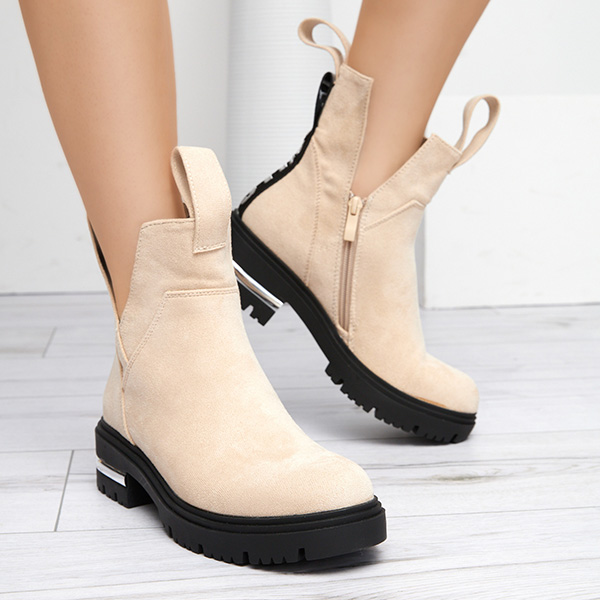 OUTLET Cream women's flat-heeled boots Dezi - Footwear