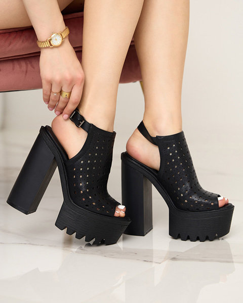 OUTLET Ladies' black openwork sandals on a post Asage - Footwear