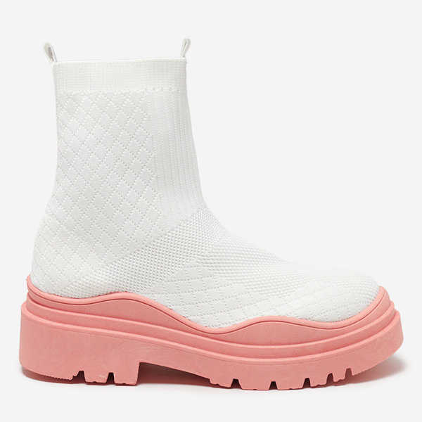 OUTLET Women's white and pink flat-heeled boots Seritis - Footwear