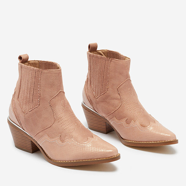 Pink eco suede cowboy boots on a low post Zirras - Footwear