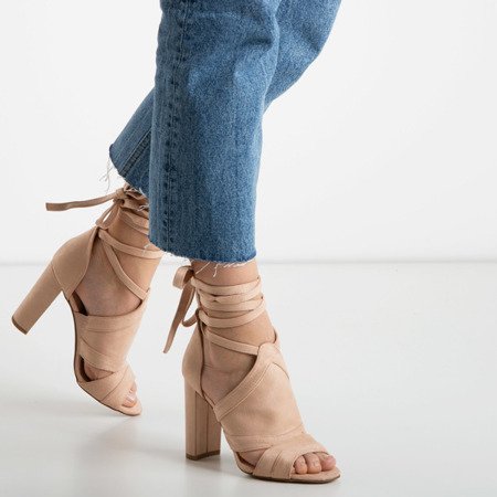 Beige and pink women's sandals on a high post with Lanaline upper - Footwear