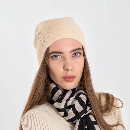 Beige fur hat for women with cubic zirconia - Accessories