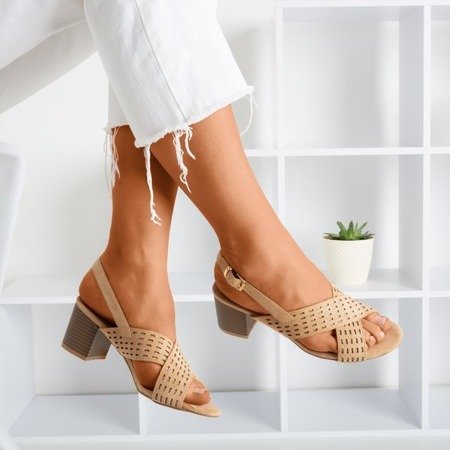 Beige women's sandals on a higher post Galia - Footwear