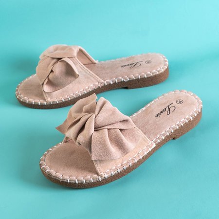 Beige women's slippers with a bow Bonehas - Footwear