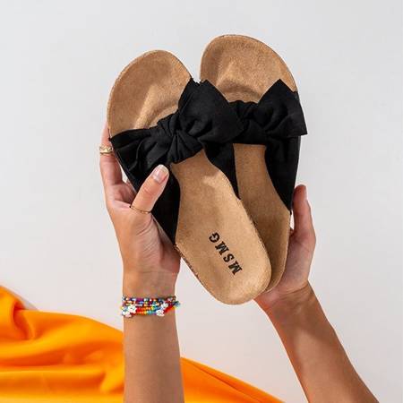Black Women's Slippers with Sun and Fun Bow - Footwear
