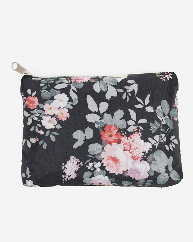 Black foldable shopping bag with sachet and floral pattern - Accessories