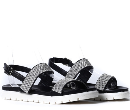 Black sandals with cubic zirconia Rodetria - Footwear 1