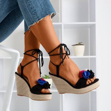 Black women's lace-up wedge sandals from Chantelle - Footwear