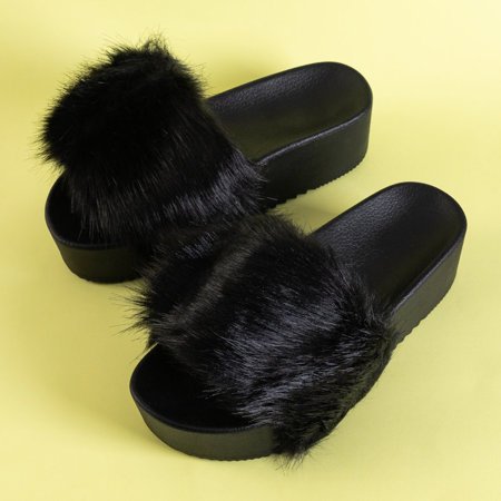 Black women's platform sandals with fur Lorina - Footwear