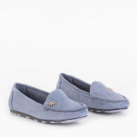 Blue women's eco-suede moccasins with Pixila embellishment - Footwear