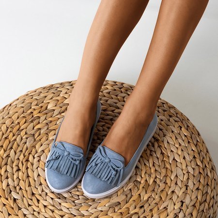 Blue women's moccasins with tassels and bow Laureana - Footwear