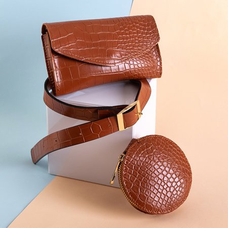 Brown two-piece kidney bag a'la snakeskin - Handbags