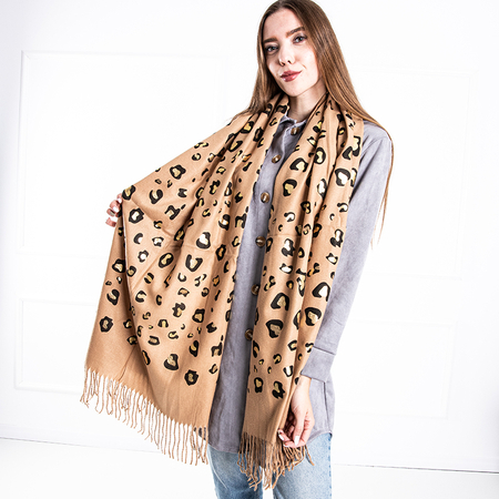 Brown warm scarf with golden inserts - Accessories