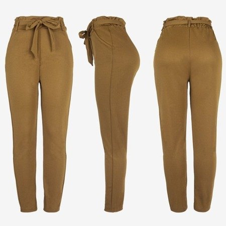 Brown women&#39;s high-waisted paperbag trousers - Pants 1