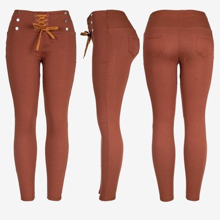 Brown women&#39;s trousers with tied treggings - Trousers 1