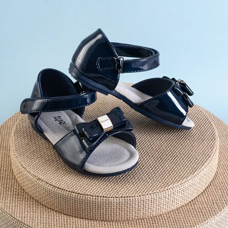 Children's navy blue sandals with a Meeo bow - Footwear