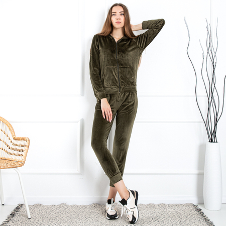 Dark green women's tracksuit set with pockets - Clothing