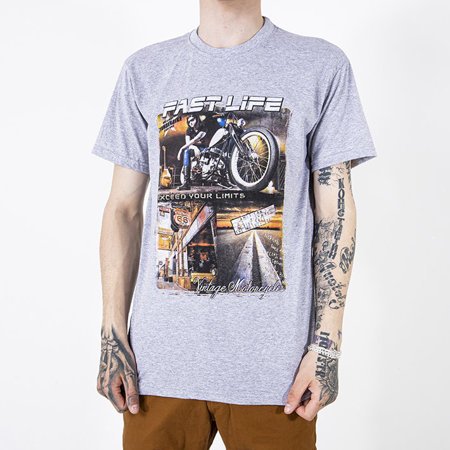 Gray cotton men's printed t-shirt - Clothing