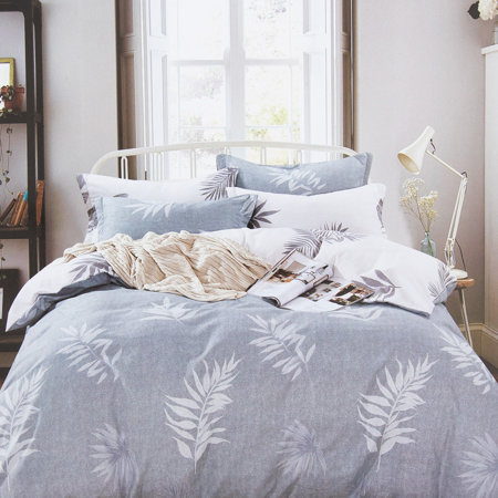 Gray-green cotton bedding 200x220 in leaves set of 4-PART - Bedding