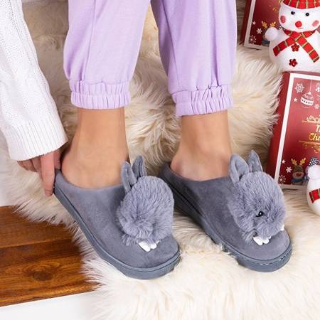 Gray women's slippers with a rabbit Rozalinda - Footwear