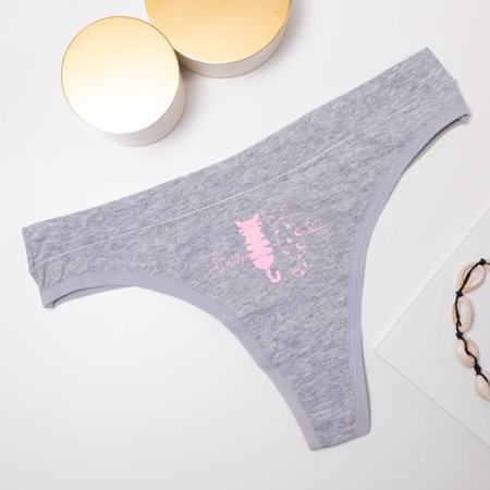 Gray women's thongs with a cat print - Underwear