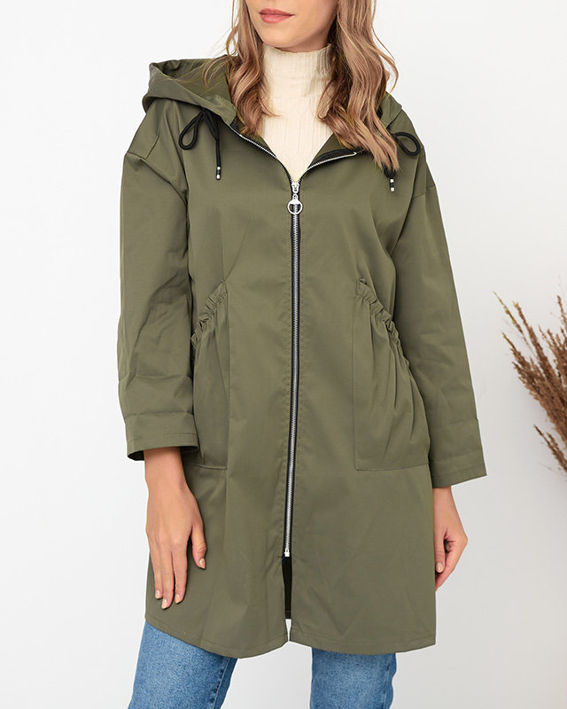 Green women's coat jacket with hood- Clothing
