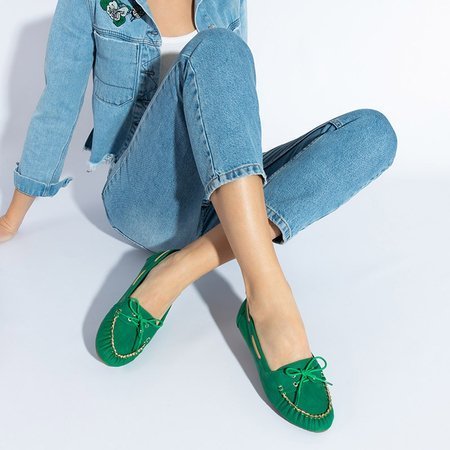 Green women's moccasins with lacing Norami - Footwear