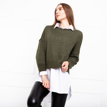 Green women's sweater with white shirt - Clothing