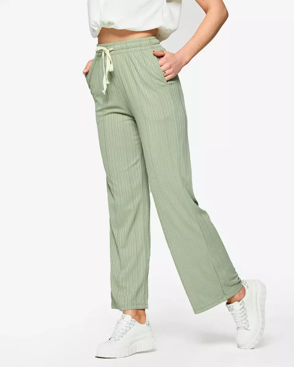 Green women's wide ribbed pants - Clothing