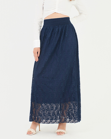 Ladies' navy blue lace midi skirt - Clothing