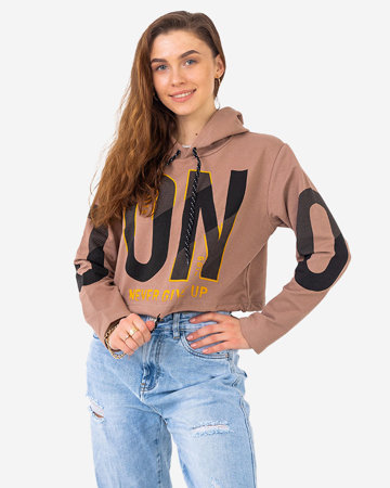Light brown women's cropped hoodie - Clothing