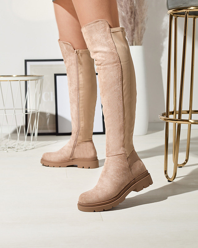 Light brown women's eco-suede knee-high boots Vexis - Footwear
