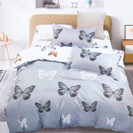 Light gray cotton bedding with butterflies 160x200 3-PIECE set - Bed linen