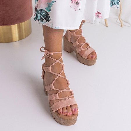 Light pink women's tied sandals on the Tili post - Footwear
