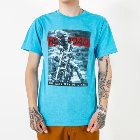 Men's Light Blue Printed Cotton T-Shirt - Clothing