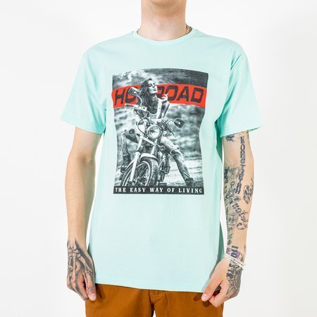 Mint cotton T-shirt for men with print - Clothing