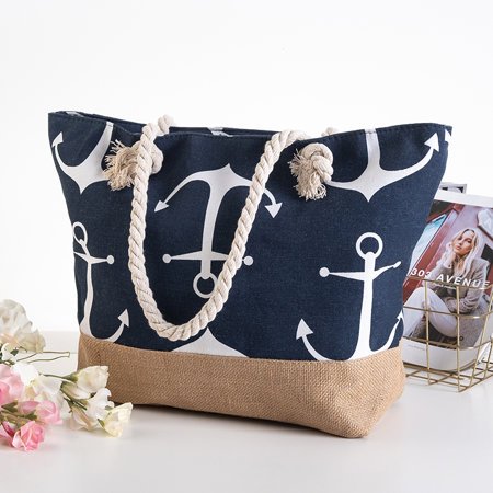 Navy blue beach bag with anchors - Handbags