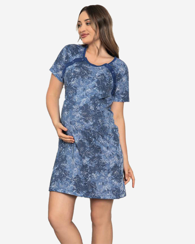 Navy blue maternity and nursing nightgown with flowers - Clothing