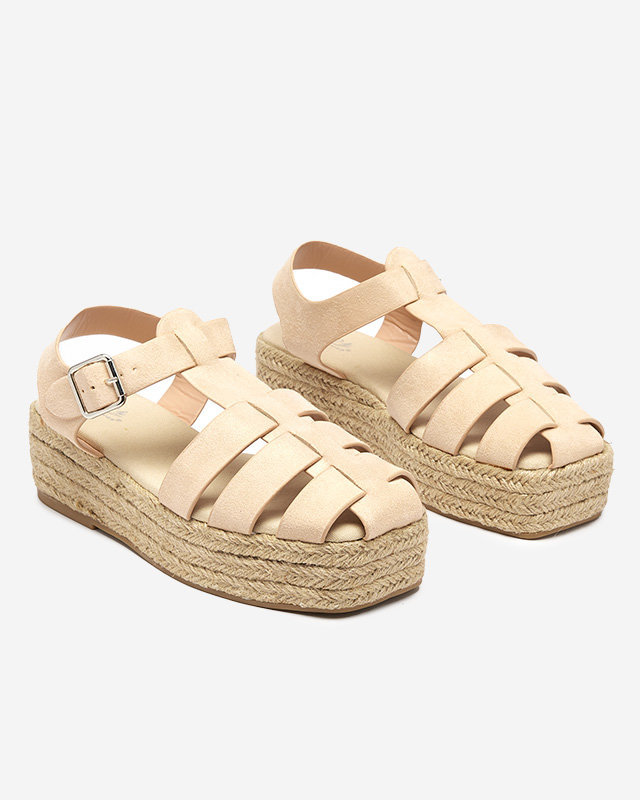 OUTLET Beige eco-suede women's sandals on the Keniso platform - Footwear