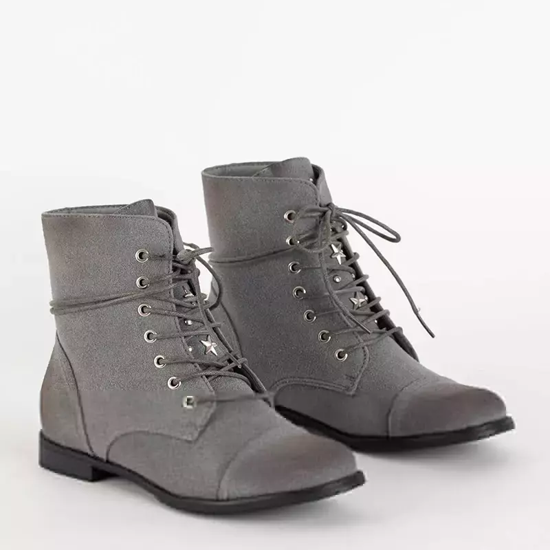 OUTLET Gray women's boots with Felina ornaments - Footwear