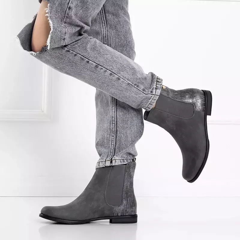 OUTLET Gray women's boots with flat heels Mostali- Shoes