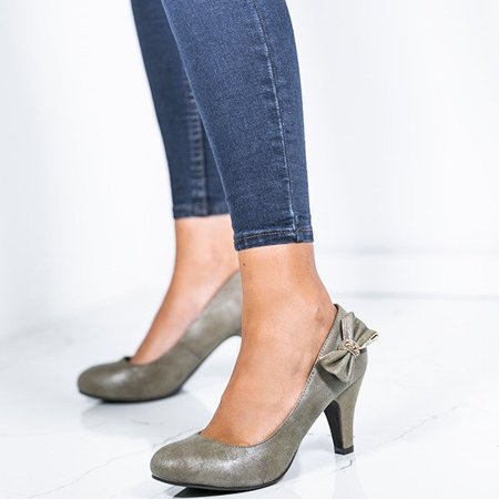OUTLET Khaki pumps on a thick heel with a bow Riparia - Shoes