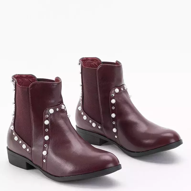 OUTLET Maroon women's boots with pearls Natasia - Footwear