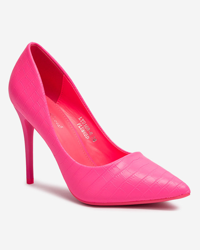 OUTLET Neon pink women's stiletto pumps with embossing Asota - Footwear