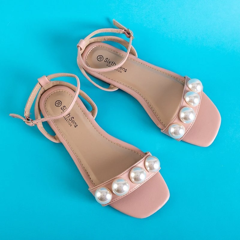 OUTLET Pink women's flat sandals with pearls Lucyla - Shoes