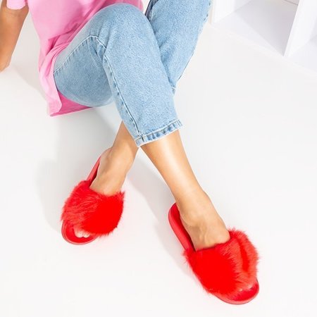 OUTLET Red slippers with fur Millie- Shoes