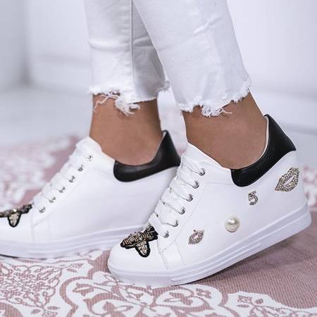 OUTLET White and black wedge sneakers with Plowen decoration - Footwear