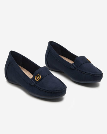 OUTLET Women's navy blue moccasins on a low, wedge-heeled wedge Lemira - Shoes