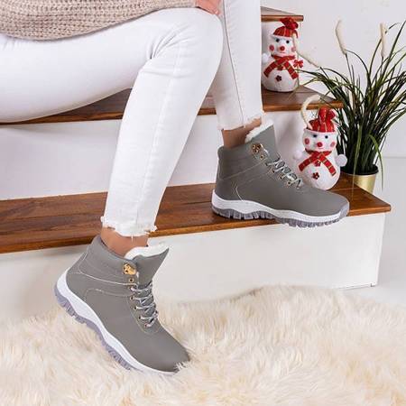 OUTLET Women's warm eco-leather hiking boots in gray Filis color - Footwear