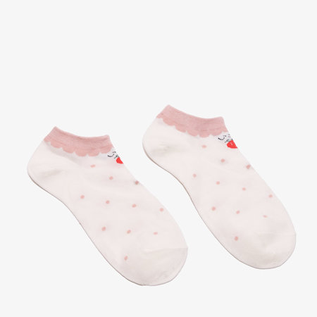 Pink and cream women's ankle socks with strawberries - Underwear